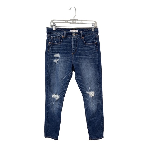 Ann Taylor LOFT Women's Skinny Ankle Jeans Size 10 30 Blue Distressed Stretchy - Picture 1 of 6